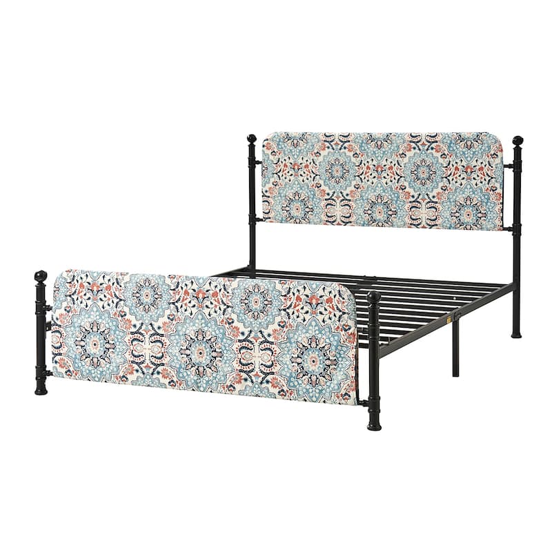 Diana Transitional 62" Floral Upholstered Platform Metal Bed Frame with Washable Slipcover by HULALA HOME