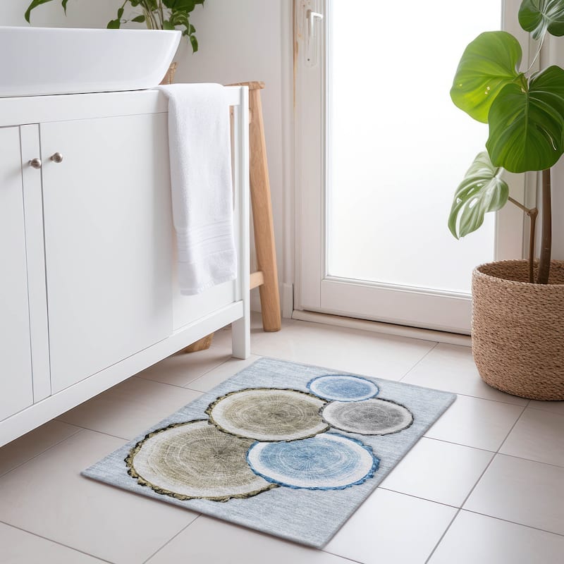 Machine Washable Indoor/ Outdoor Modern Wood Chantille Rug - Blue - 1'8" x 2'6"