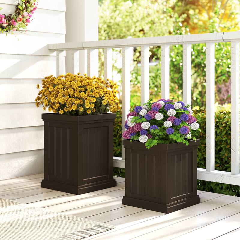 Gymax 19'' Square Plastic Planters Set of 2 w/ Drainage Holes &