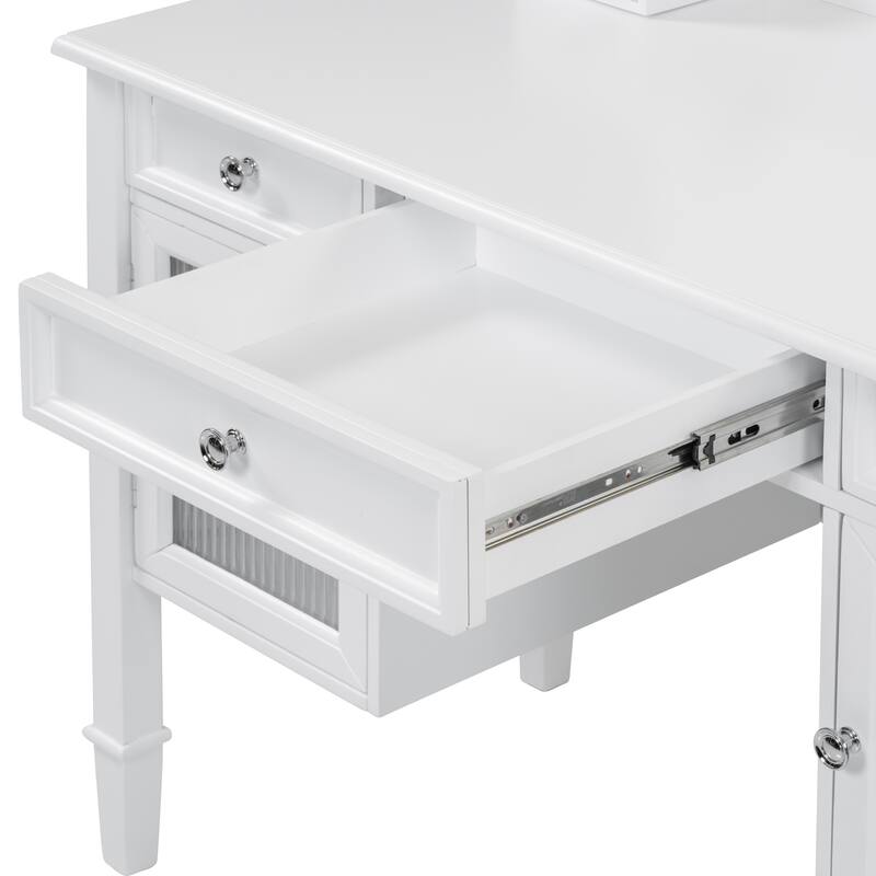 Makeup Vanity Desk with Large Adjustable Mirror, Dressing Table Set with Drawer & Cabinet, Space-Saving Beauty Station