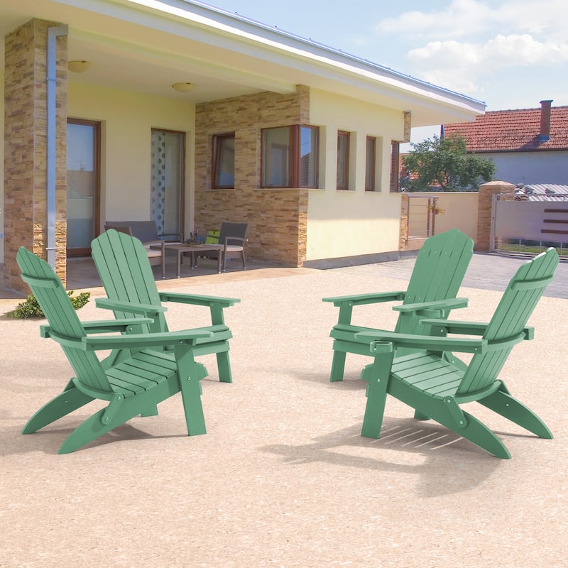 Bonosuki Set of 4 Folding Adirondack Chair Patio Fire Pit Chair - Dark Green