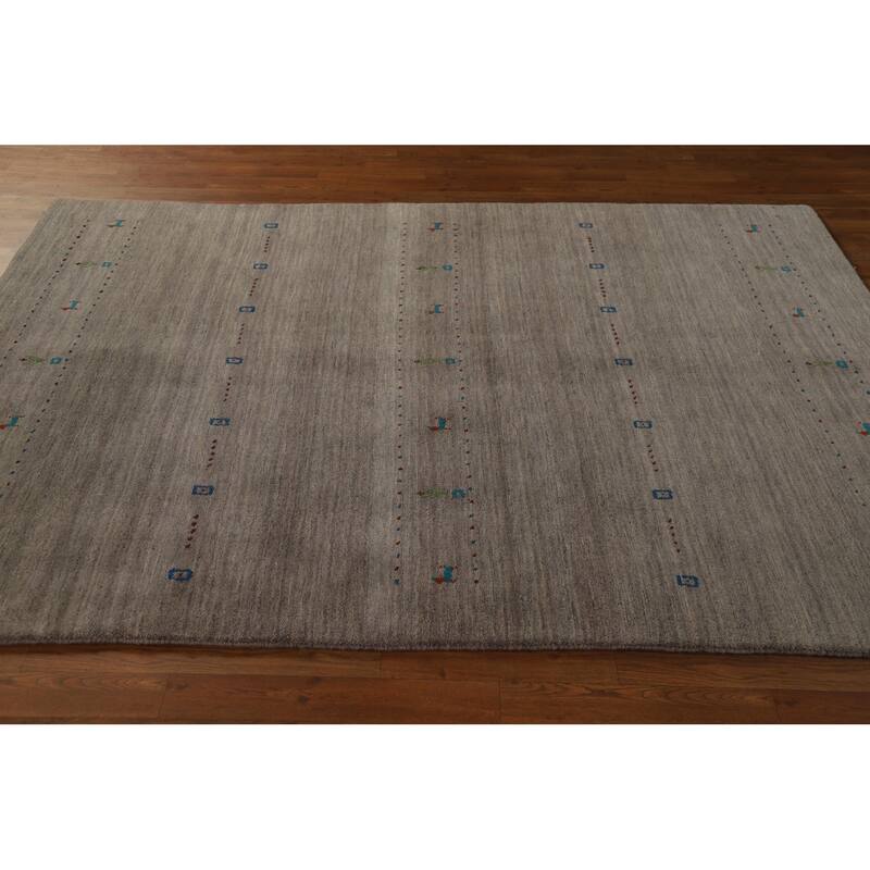 Gabbeh Modern Area Rug Handmade Grey Tribal Wool Carpet - 5'3" x 7'6"