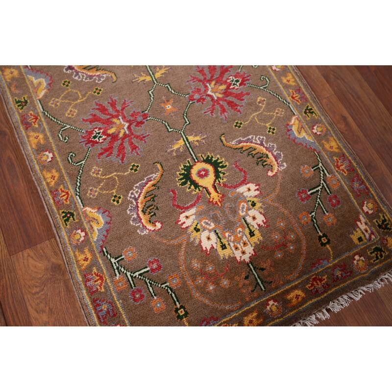 Brown Floral Kazak Oriental Foyer Rug Handmade Wool Carpet - 2'0" x 3'1"