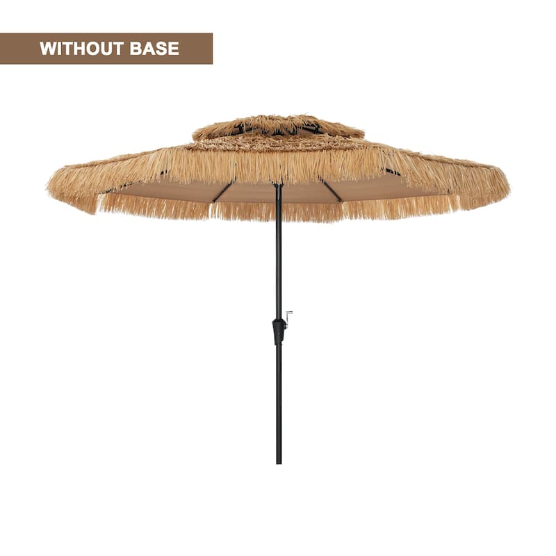 Clihome 10 Ft. Outdoor Double Top Hawaiian Style Thatch Umbrella - Brown-Without Base