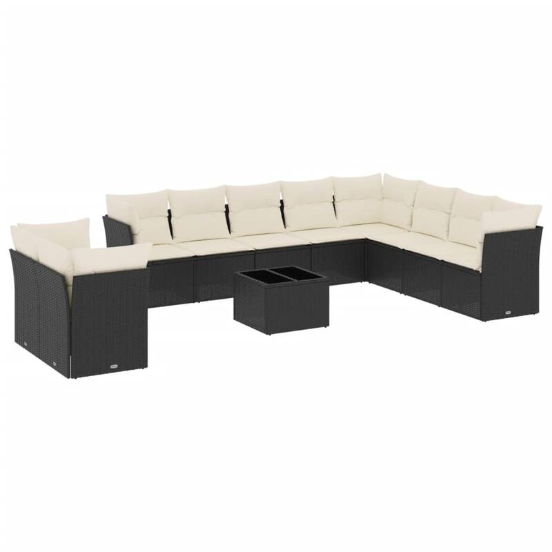 vidaXL Garden Sofa Set Black and Cream - 21.7 x 21.7 x 14.6