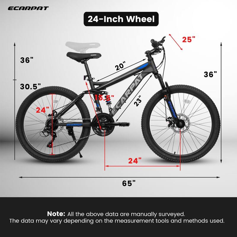 21 Speed Mountain Bike with Full Suspension, Steel Frame and Disc Brakes for Travel, Commuting and Mountain