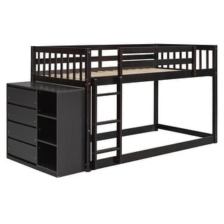 Modern Style Twin over Twin Wood Bunk Bed with Multiple Space and Built-in design