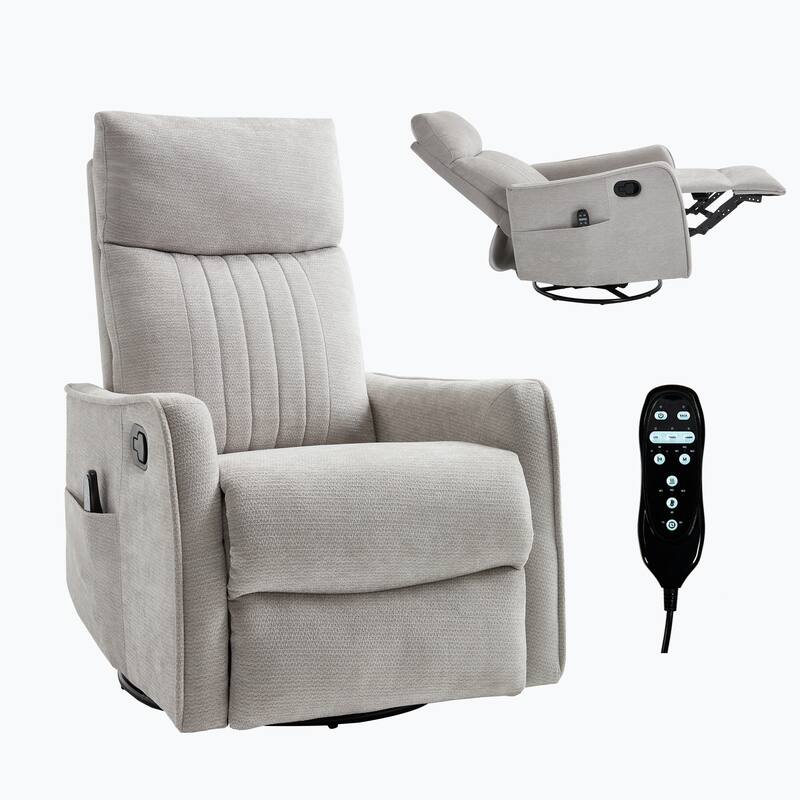 Fabric Recliner Chair with Massage Heat Rocker and 360 Degree Swivel