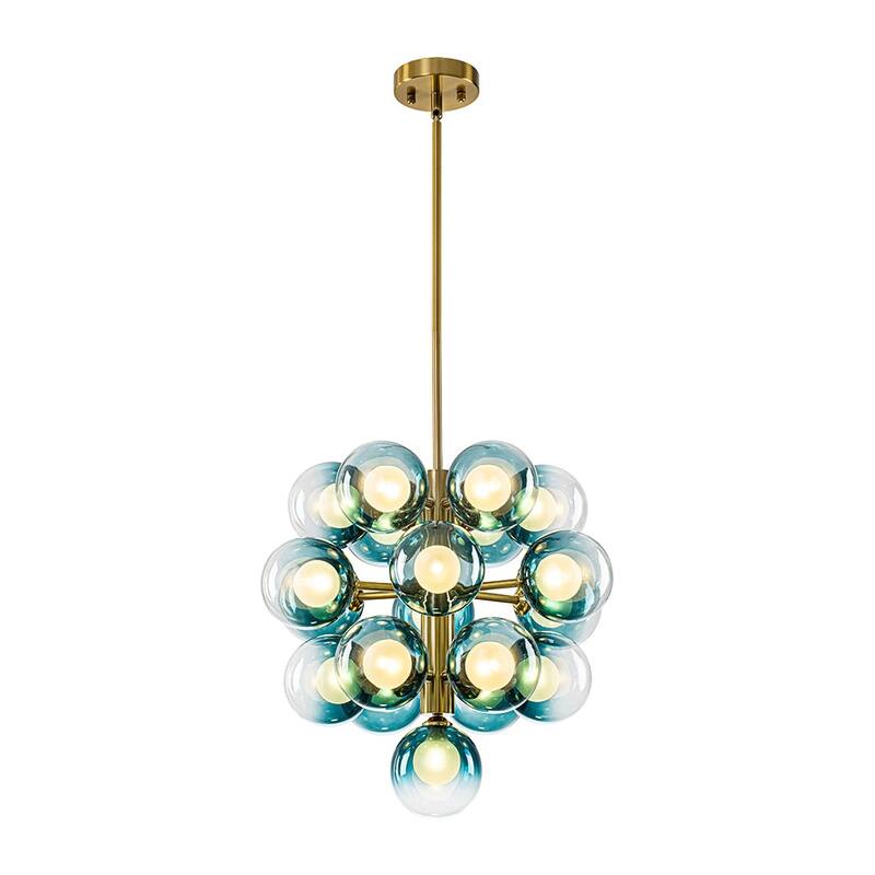 Art Deco Tiered Blue Frosted Bubble Round Sputnik Chandelier
