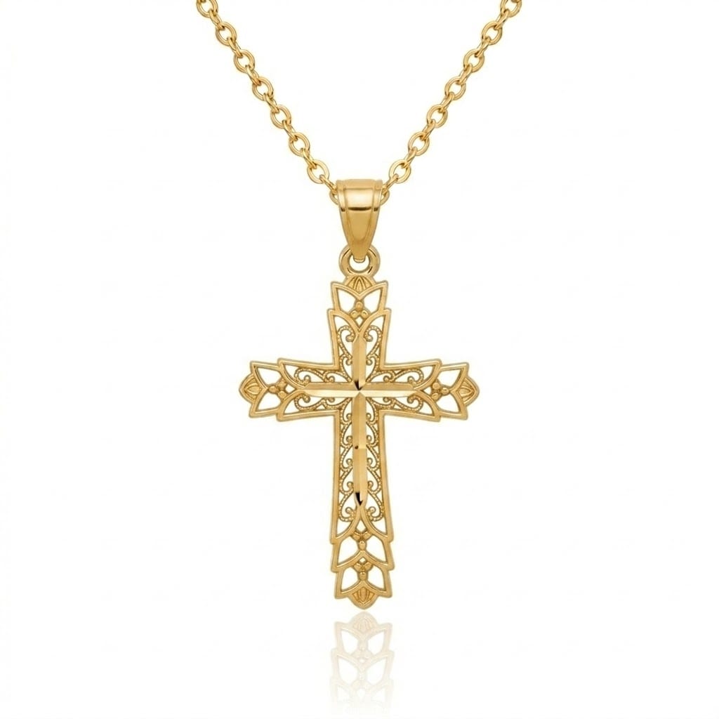 Curata 14k Yellow Gold 18" Filigree Squared Cross Pendant Necklace - 18x30mm