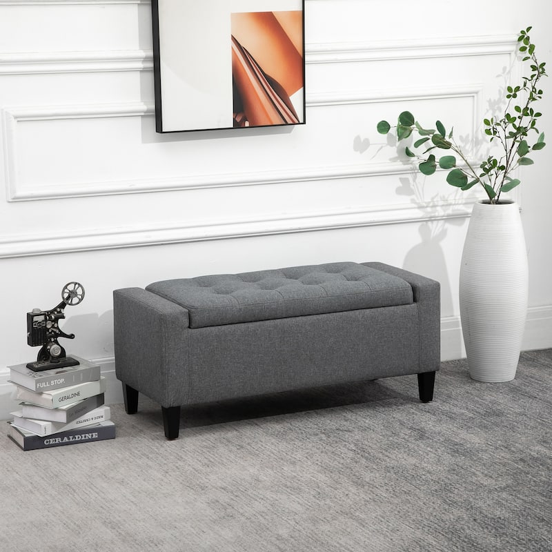 Soft Foam Linen Storage Bench with Flip-Top Lid and Rubberwood Feet for Comfortable Seating - 36.25" W x 15.75" D x 15.75" H - Grey