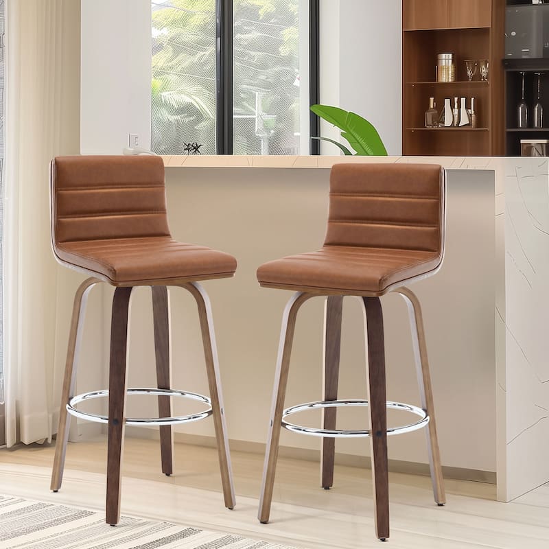 26"/29" Faux Leather Swivel Bar/Counter Stools, Set of 2/3 - Set of 2 - Saddle Brown - Bar Height