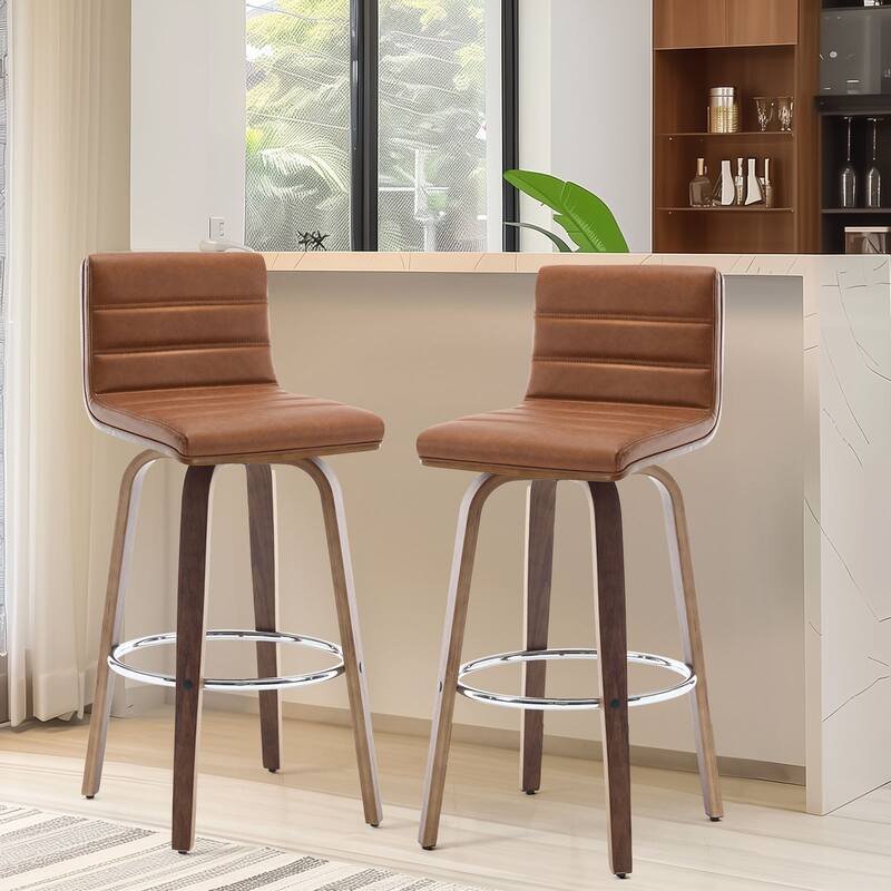 Faux Leather & Wood Swivel Bar Stools/ Counter Stool Set of 2