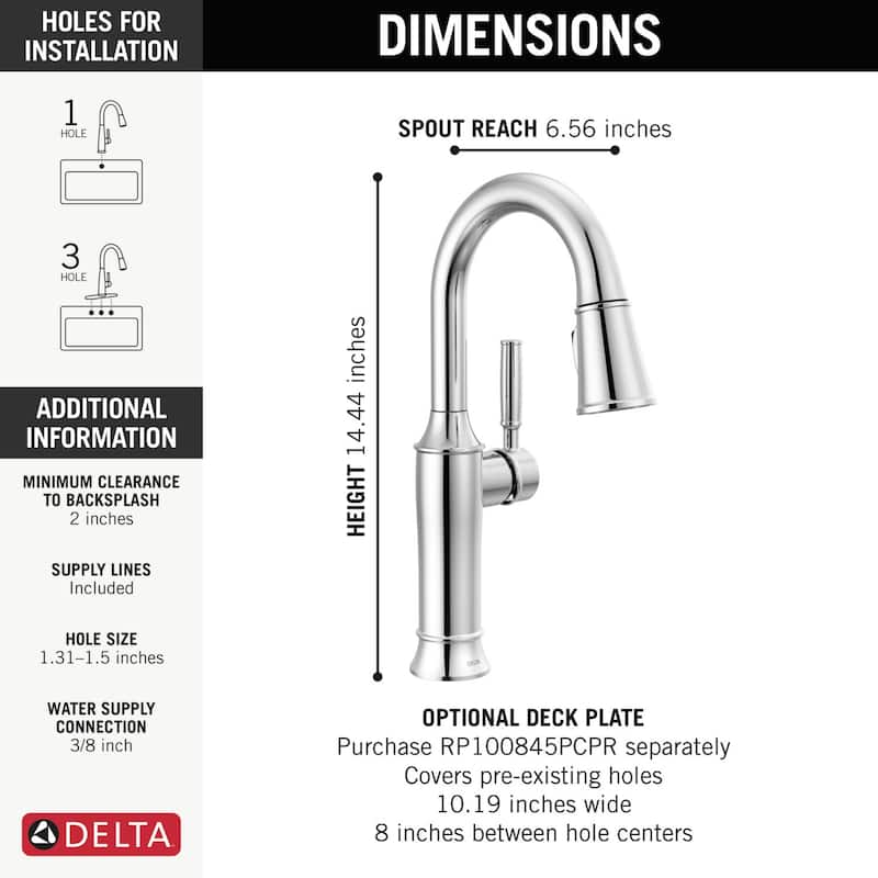 Delta 9984-DST Renaldi 1.8 GPM Single Hole Pull-Down Bar/Prep Faucet