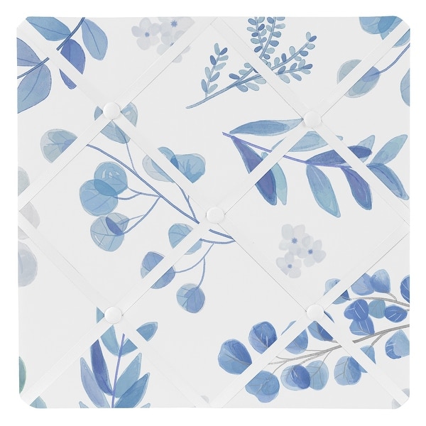 slide 2 of 3, Floral Leaf 13in Fabric Memory Photo Bulletin Board - Blue Grey White Boho Watercolor Botanical Flower Woodland Tropical Garden