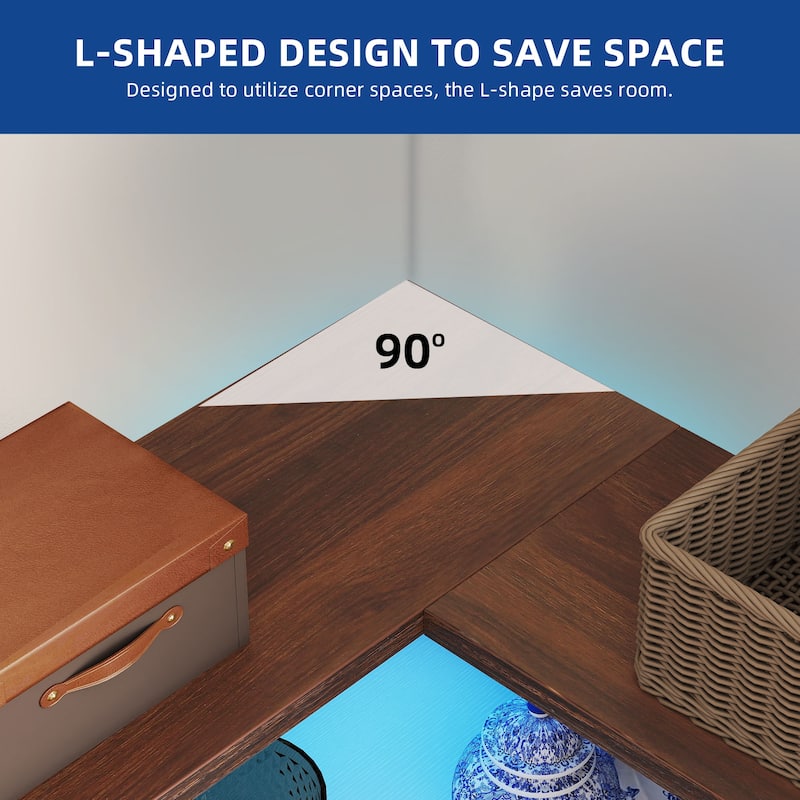 Moasis Modern LED Corner Bookshelf Fluted Bookcase with Drawers for Living Room