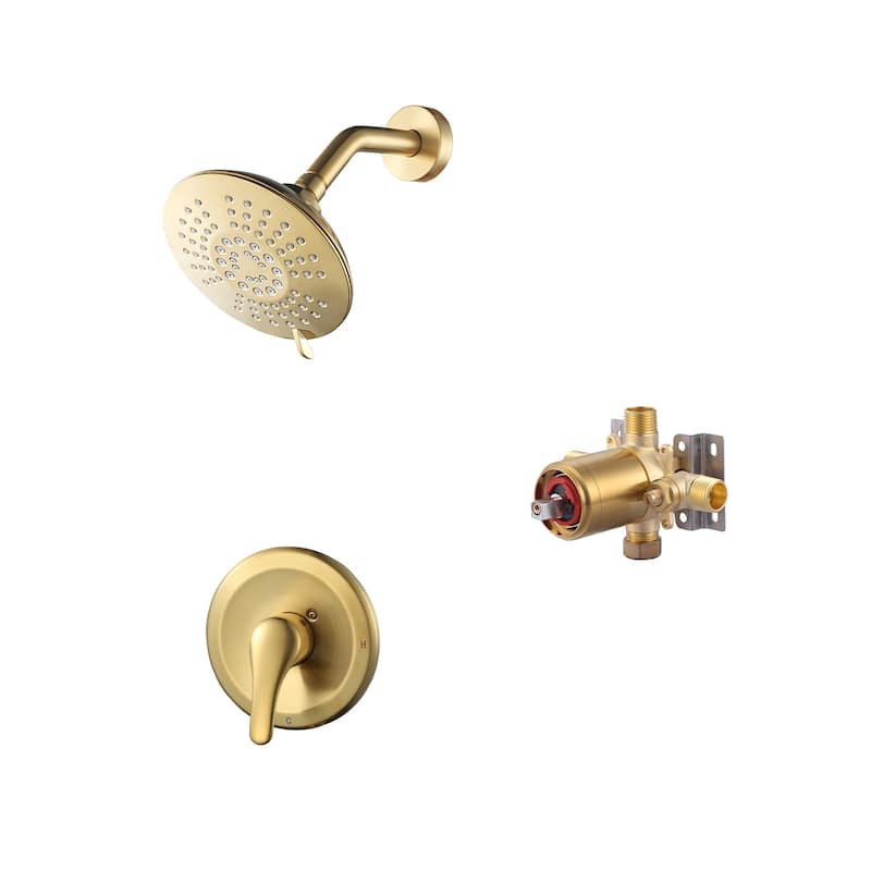 WOWOW Single Handle 5-Spray Shower Faucet with Pressure Balance - Brushed Gold