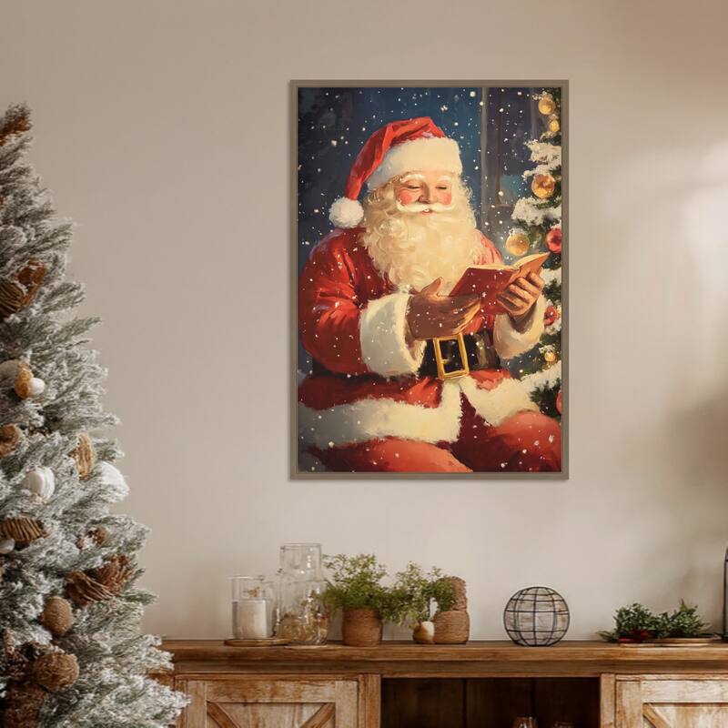 Santa Reading I by Melloi Art Prints (23 x 33 in.), Framed Canvas Wall Art Print - Sylvie Dark Gold