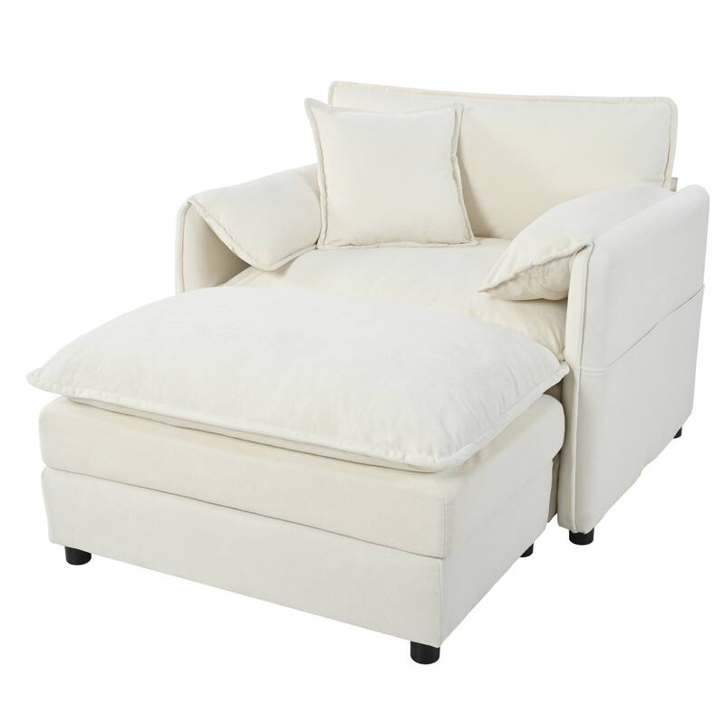 Oversized 57.48" Recliner Chair with Movable Ottoman - Beige Chenille Indoor Lounge Chair for Living Room or Bedroom