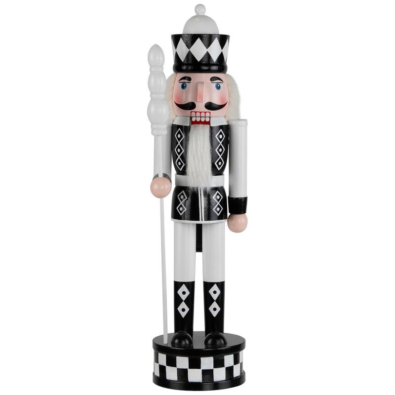 Checkered Nutcracker Soldier with Scepter Christmas Figure - 15" - Black and White
