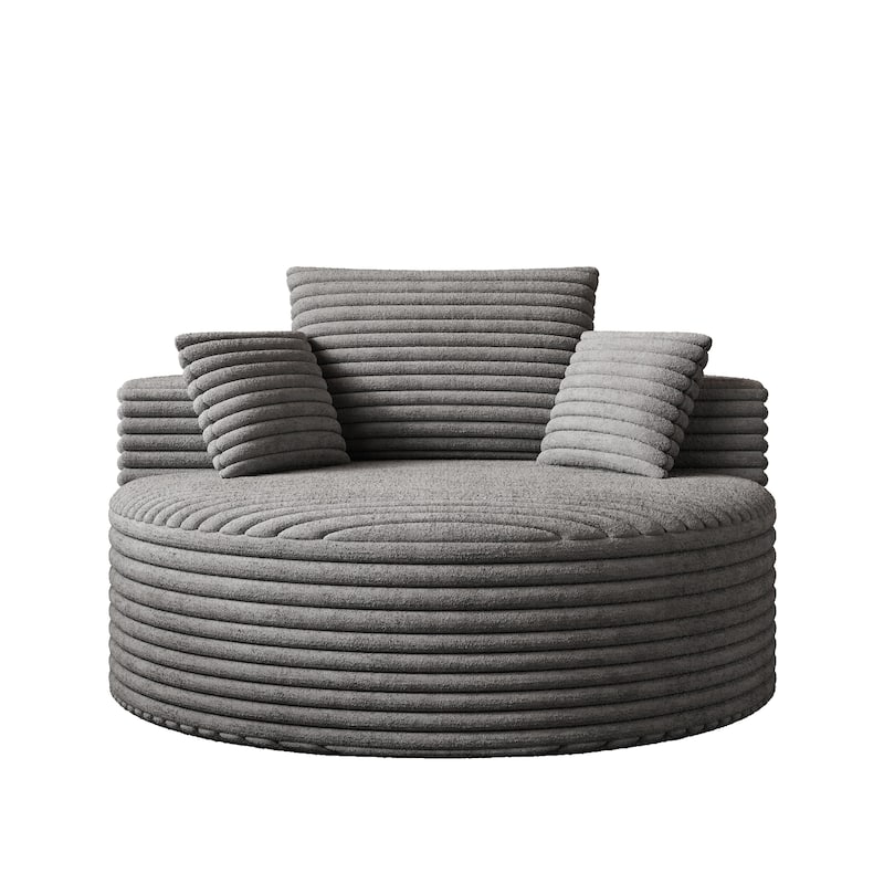 Corduroy Upholstered Single Sofa, Oversized Fluffy Sleeper Chair, Round Reading Chair with Headrest & 2 Pillow