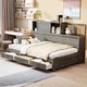 preview thumbnail 60 of 71, Platform Daybed with USB Charging and Sockets, Wooden Daybed Frame with Pushable Top Shelf 3 Drawers No Box Spring Needed Grey - Twin