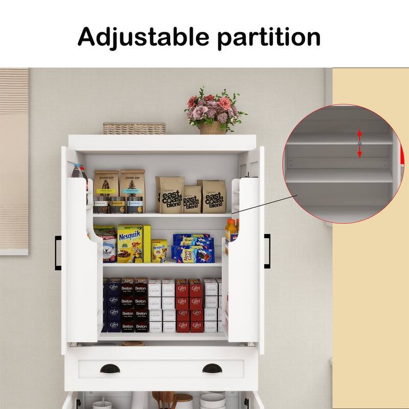 4 Doors Kitchen Pantry with 1 Drawer and 2 Adjustable Shelves