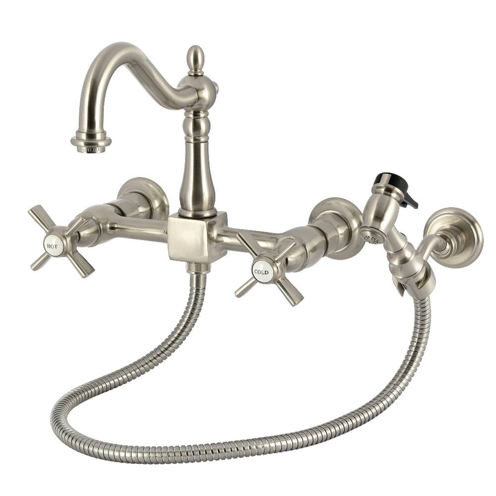 Kingston Brass Essex Double-Handle Wall-Mount Pre-Rinse Bridge Kitchen Faucet