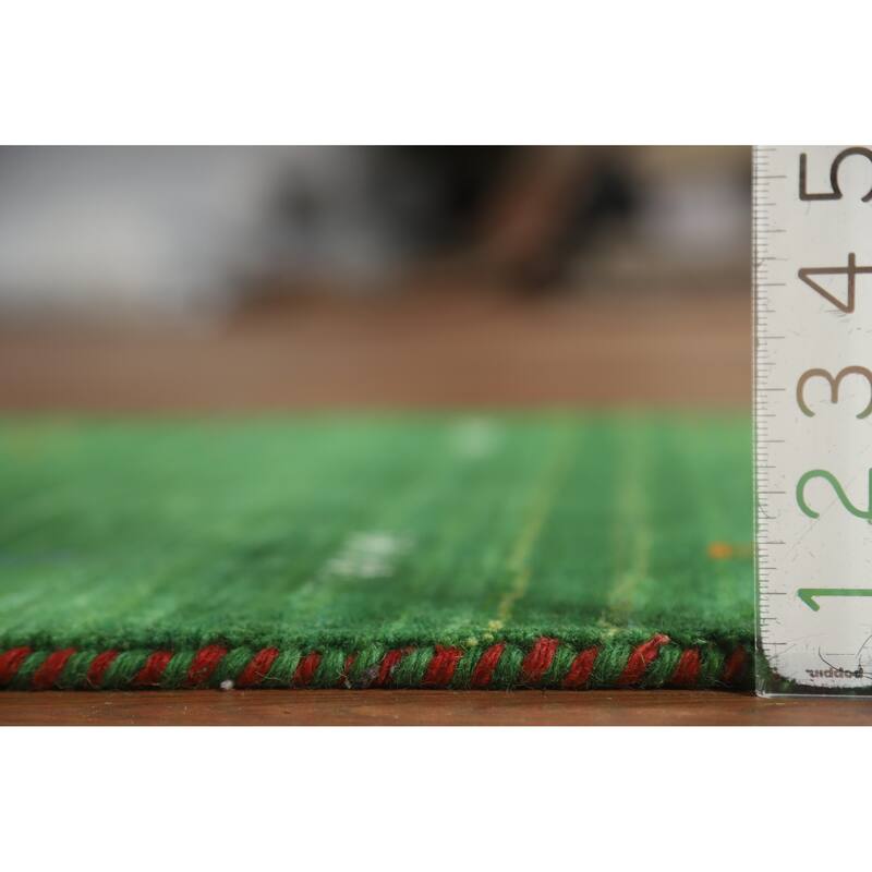 Green Gabbeh Indian Runner Rug Handmade Tribal Wool Carpet - 2'7" x 7'7"