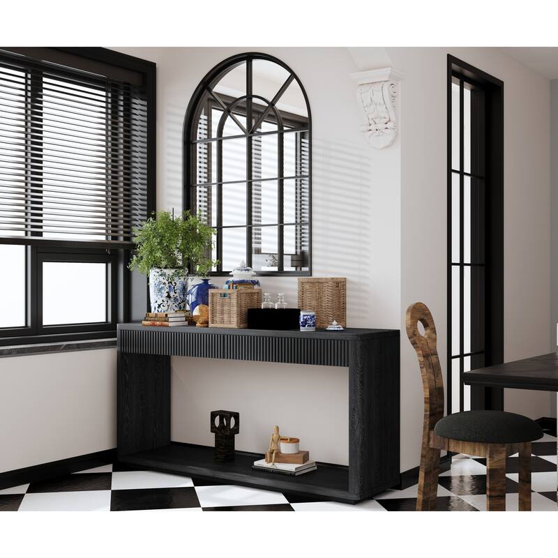 60" Modern 2-Drawer Fluted Natural Wood Veneer Console Table