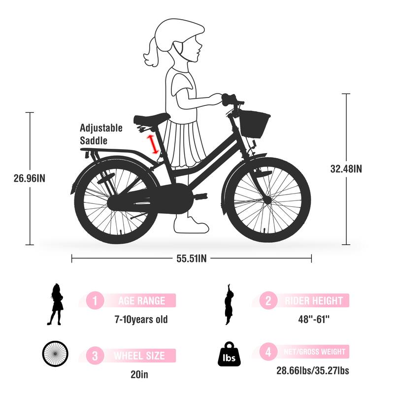 Girls Bike Outdoor Bikes Leisure Bikes for 7-10 Years Old Kids