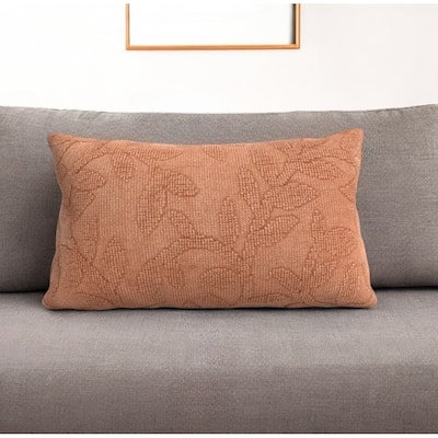 HomeRoots 14" X 26" Terra Cotta Botanical Cotton Throw Pillow With Texture