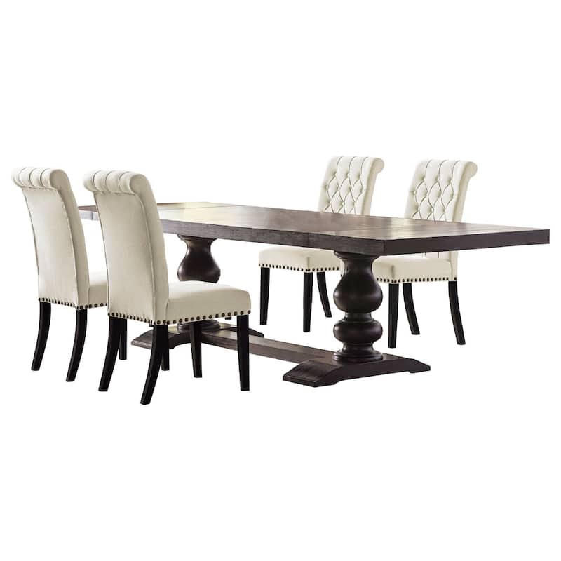 Phelly 5pc Dining Set, 95-123 Inch Extendable Table, Beige Black