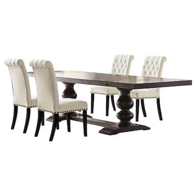 Phelly 5pc Dining Set, 95-123 Inch Extendable Table, Beige Black
