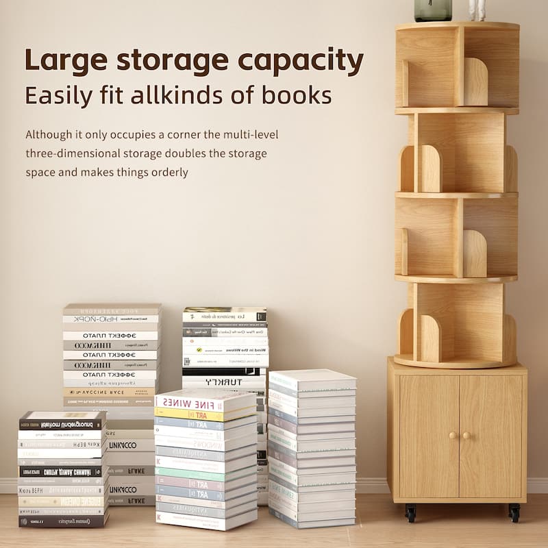 Anmytek 360 Rotating Corner Bookshelf with Wheels Space Saving Storage for Small Rooms