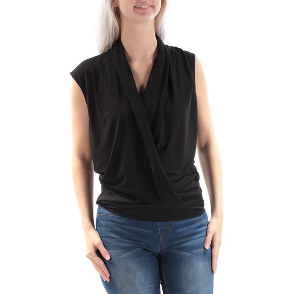 black sleeveless wrap top