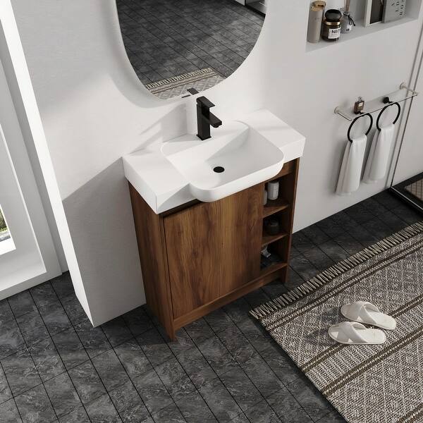 slide 2 of 28, Malwee 28" FreeStanding Bathroom Vanity with Sink, Small Floor Stand Bathroom Vanity with Ceramic Sink and Soft Close Door Brown