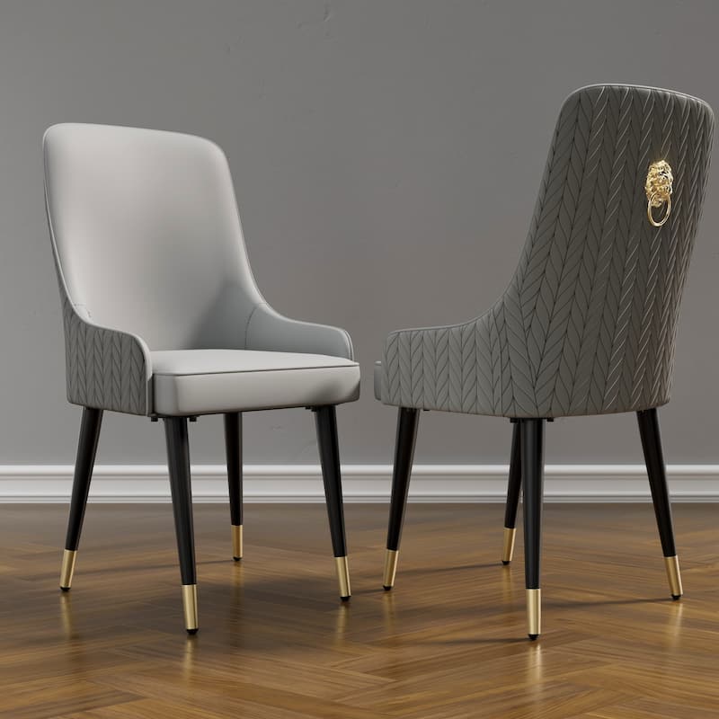 Modern PU Leather Set of 2 Dining Chairs with Metal Legs - 17"x17"x36" - Grey and Dark Grey