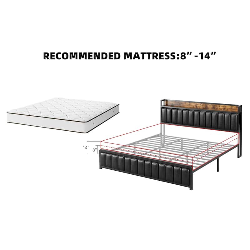 Upholstered Bed Frame with Charging Station