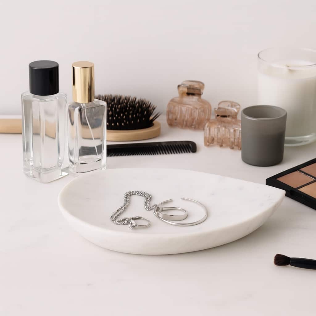 Modern Marble Decorative Bowl In Teardrop Shape - 10", White - 9.75"