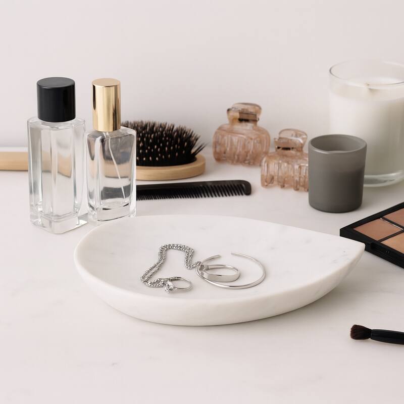 Modern Marble Decorative Bowl In Teardrop Shape - 10", White - 9.75"