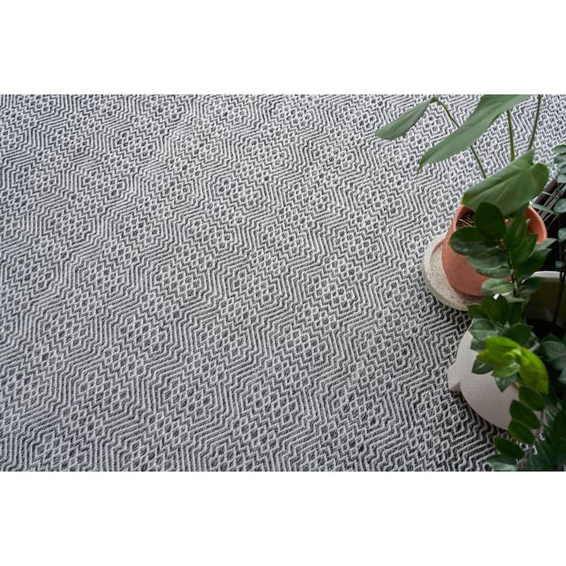 Echo Indoor/Outdoor Flatweave PET yarn Ivory/Black Area Rug.