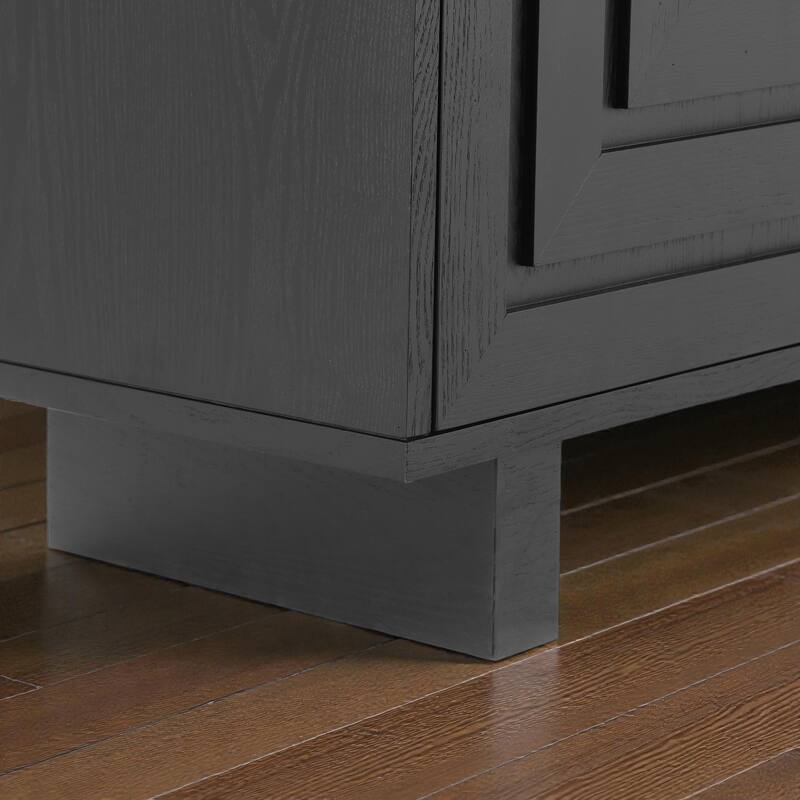 59'' Modern Black Sideboard Buffet Cabinet with 4 Doors, MDF & Ash Veneer Storage Console with Metal Handles