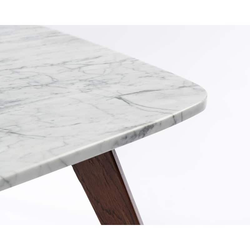 Vezzana 31" Square Italian Carrara White Marble Coffee Table with Walnut Legs