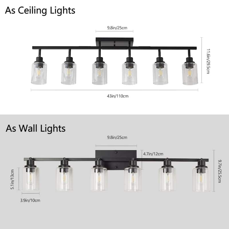 6-Light Track Lighting Kit Black Track Lighting Fixtures Bathroom Wall Sconces Ceiling Mount Kitchen Tracking Lights