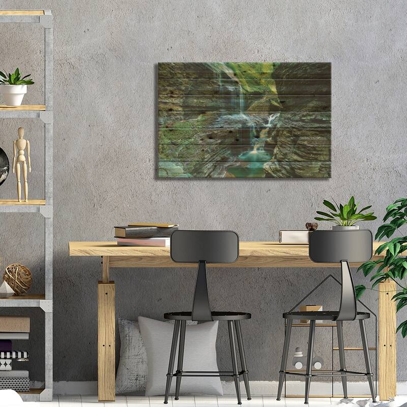 Rainbow Bridge & Falls, Watkins Glen State Park, New York Print On Wood by David Gardiner - Multi-Color