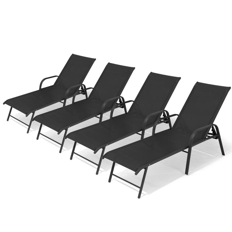 VredHom Outdoor Aluminum Adjustable Patio Chaise Lounge Chairs - Black-4PC