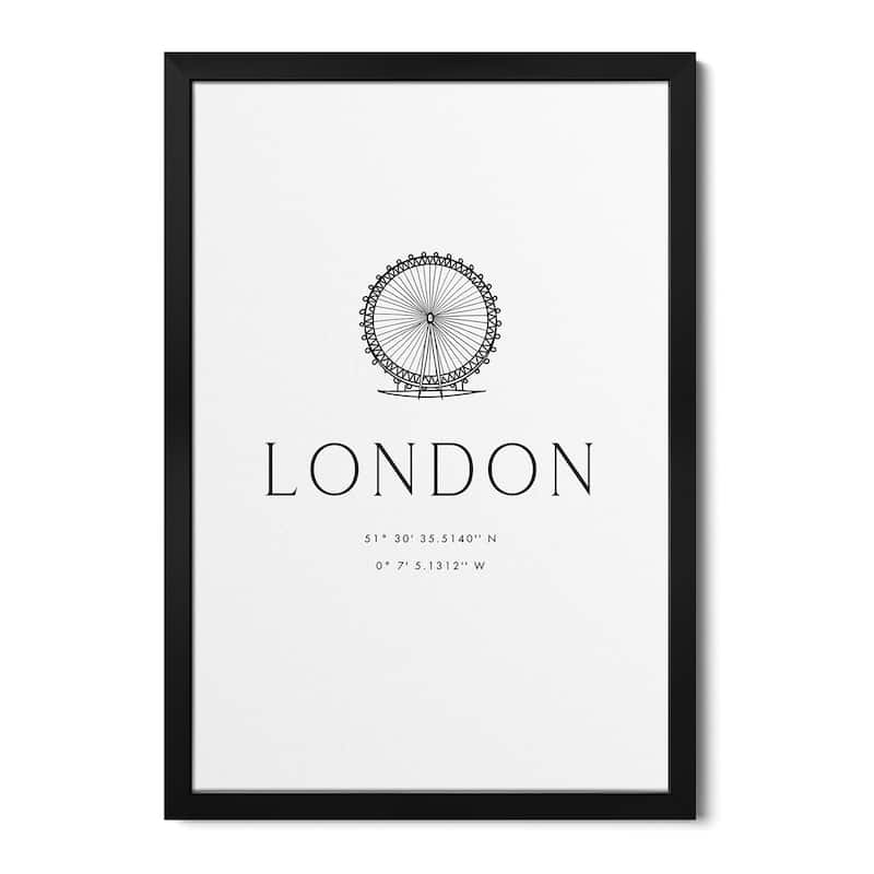 London Coordinates With London Eye Sketch Premium Framed Poster by blursbyai - Black - 32x24x1