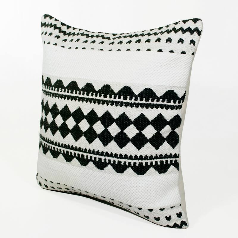 Handwoven Geometric Diamond Throw Pillow Cover - 20" - White and Black