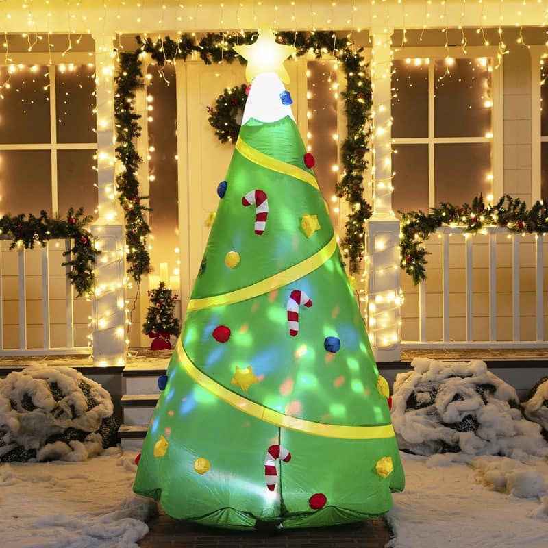 8 ft. Tall Green Vinyl Christmas Tree with Light Inflatable - Multicolor
